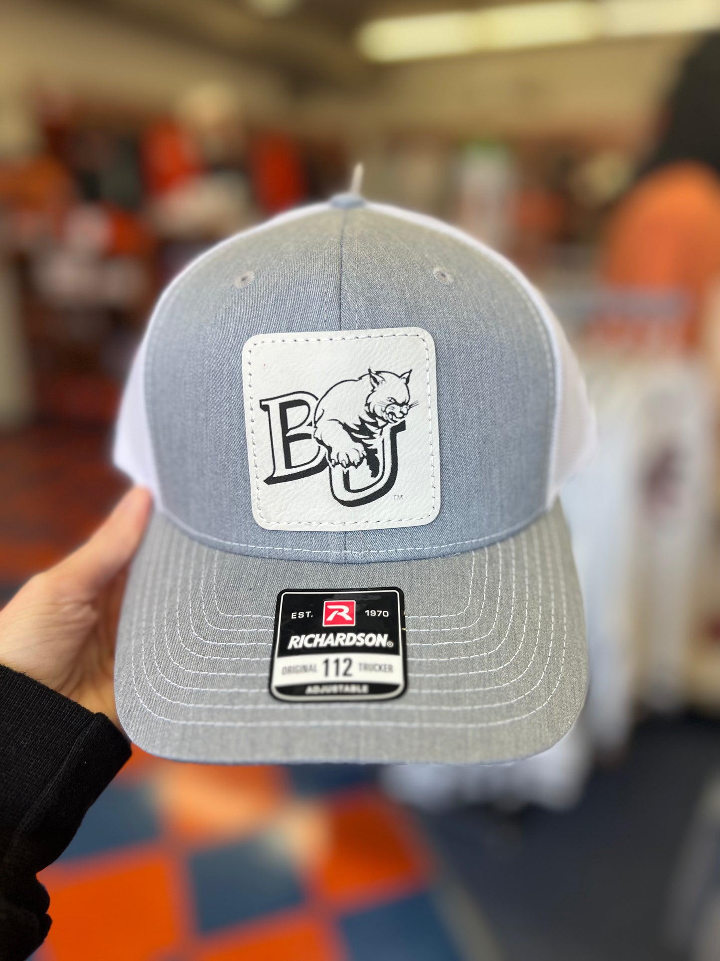 BU Leather Patch Trucker Hat