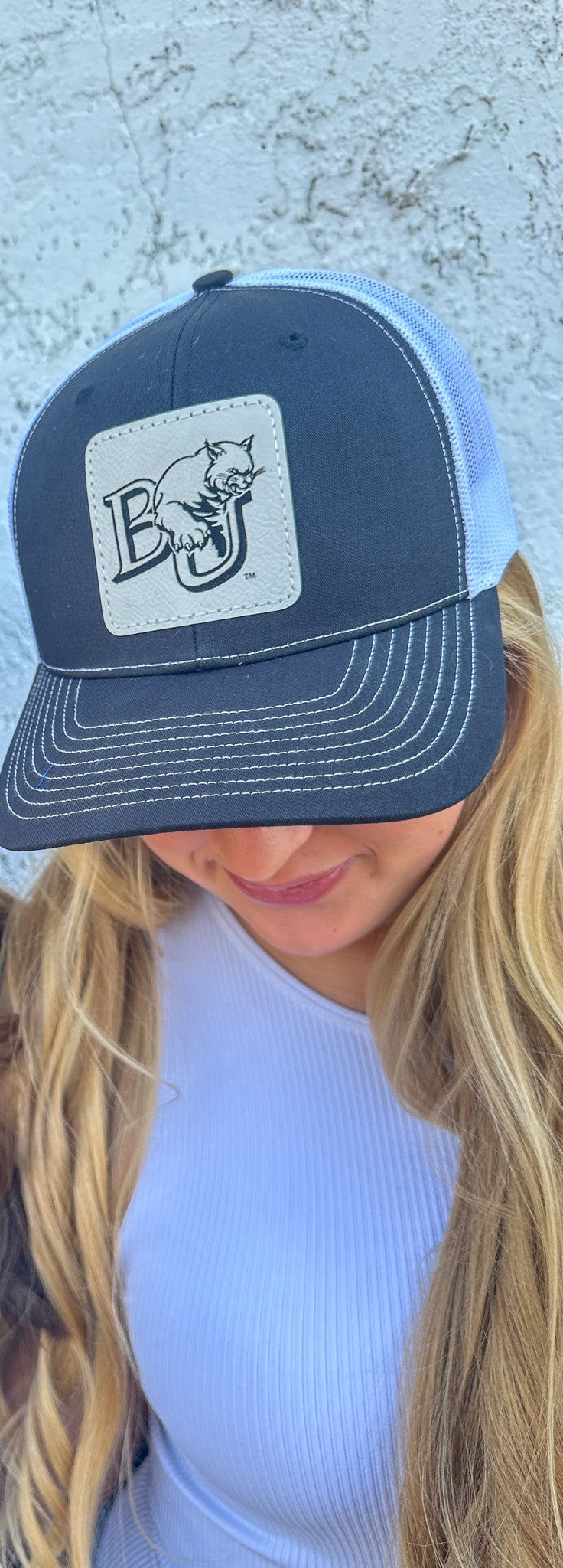 BU Leather Patch Trucker Hat