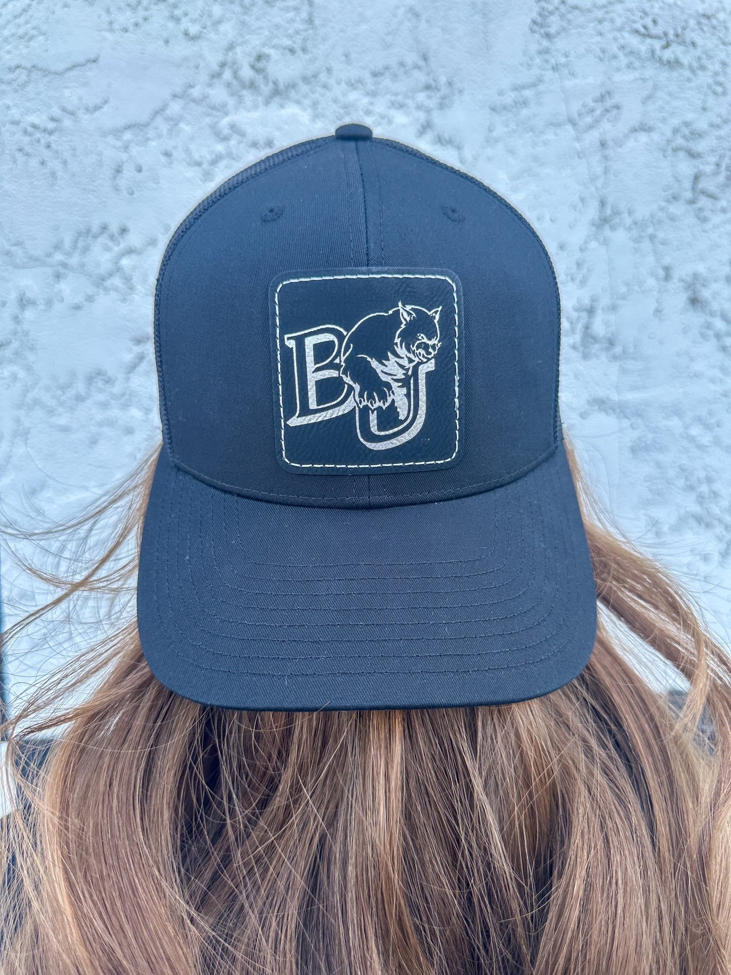 BU Leather Patch Trucker Hat