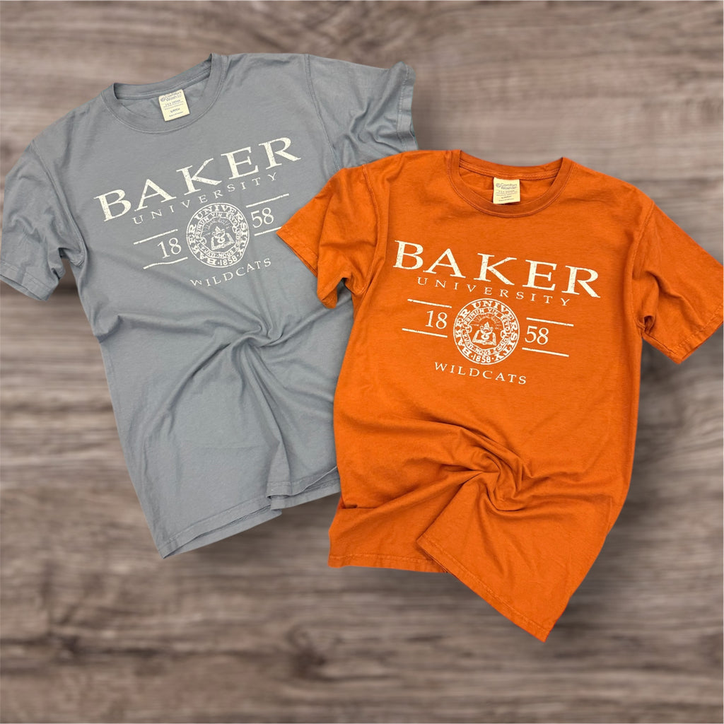 Last Call!* Baker University Seal Comfort Wash Short Sleeve Tee