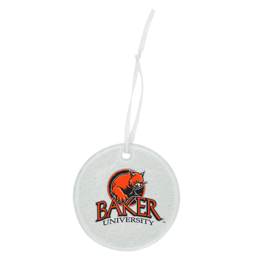 *Clearance!* Baker University Round Hammered Glass Ornament