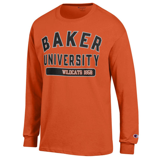 Baker University Arched Long Sleeve Tee/Orange